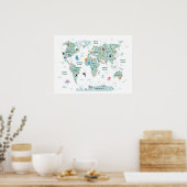 Dierlijke Wereldkaart Poster (Keuken)