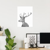Dierportret van zwarte en witte herten poster (Thuiskantoor)