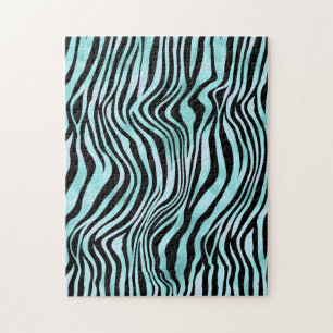 Dierprint felblauwe zebrahuid turquoise legpuzzel