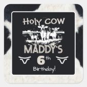 Dierprint Heilige Koe Verjaardagssticker Vierkante Sticker (Voorkant)