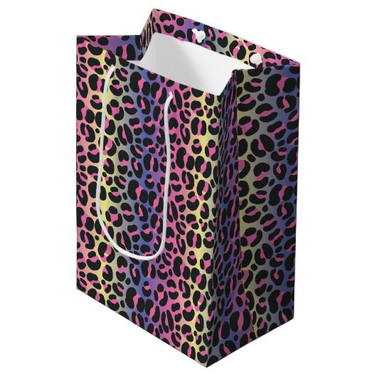 Dierprintpatroon met regenboogluipaard medium cadeauzakje (Voorkant Gekanteld)