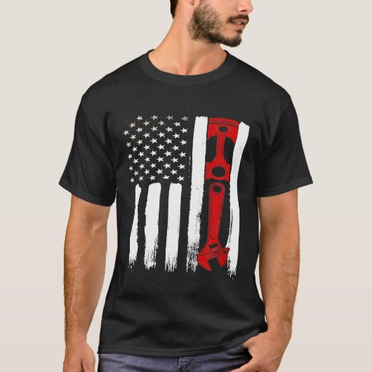 Diesel Mechanic Patriotic American Flag Tools T-shirt (Voorkant)