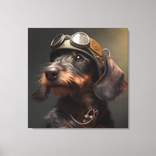 Dieselpunk Wirehaire Dachshund Steampunk Goggles Canvas Afdruk (Voorkant)
