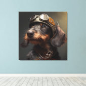 Dieselpunk Wirehaire Dachshund Steampunk Goggles Canvas Afdruk (Insitu (Houten vloer))