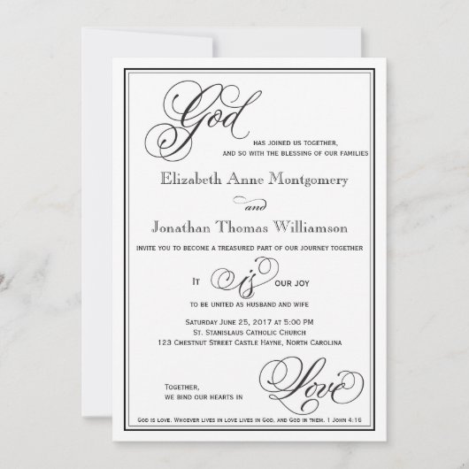 Dieu est Amour Christian Script Faire-part de mari (Devant)