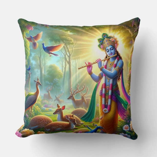Dieu hindou Lord Krishna Coussin avec Om Design do (Recto)