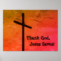 Dieu merci, Jésus sauve une affiche de croix vide