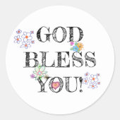 Dieu Vous Bénit Floral Classic Round Sticker (Devant)