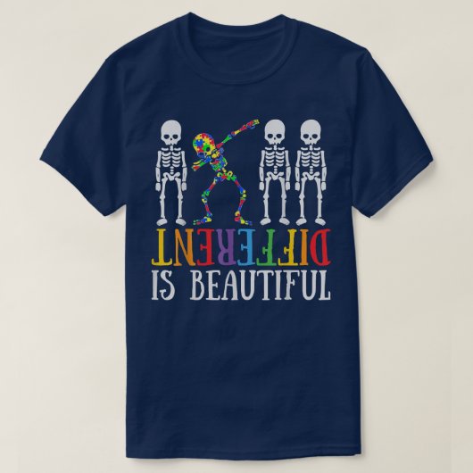 Different is Beautiful Dabbing Skeleton Autism Awa T-shirt (Design voorkant)
