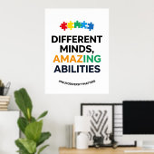 Different Minds Amazing Abilities Awareness Art Poster (Thuiskantoor)