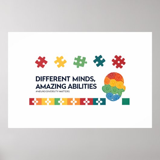 Different Minds Amazing Abilities Awareness Art Poster (Voorkant)