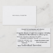 Différents cartes de visite d'investisseur (Devant / Derrière)