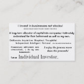 Différents cartes de visite d'investisseur (Dos)