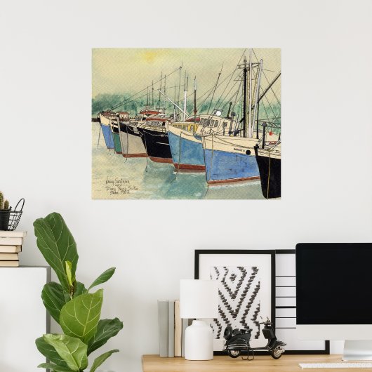 Digby, Nova Scotia, Vissende boten, Waterverf Poster (Thuiskantoor)