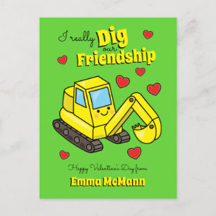 Digger Cute Kid Valentine's Day Excavator Carte po