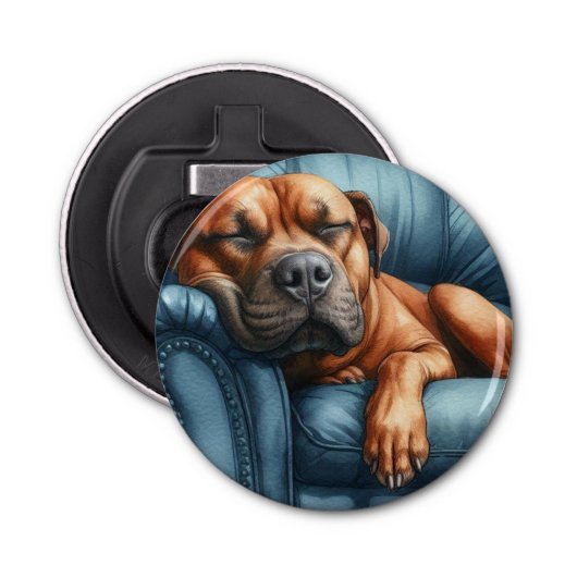 DigiPups Pitbull Dog Sleeping Recliner Nap Button Flesopener (Voorkant)