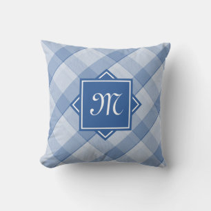 Digitaal blauw met modern diagonaal monogram kussen