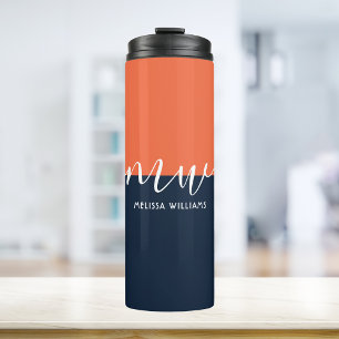 Digitaal donkerblauw en Oranje minimalistisch scri Thermosbeker