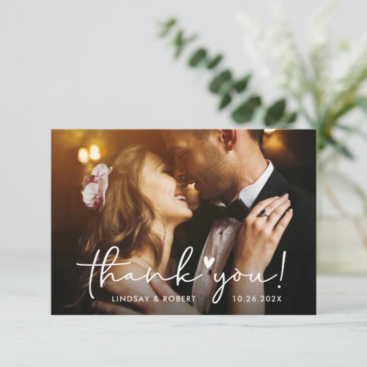 [Digitaal] Elegant script bruiloft dank u kaart (Staand voorkant)