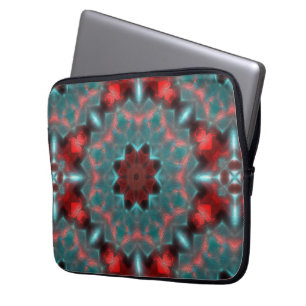 Digitaal gehammerd glas, rood en cyens laptop sleeve