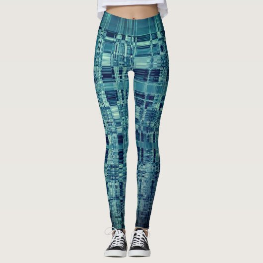 Digitaal geruit blauw Abstract Leggings (Voorkant)