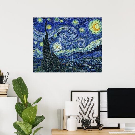 Digitaal gewijzigde Sterrennacht Van Gogh, wazig Poster (Thuiskantoor)