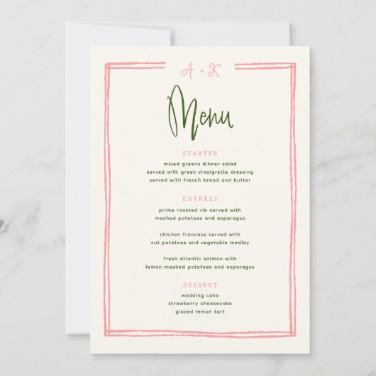 Digitaal kleurrijk roze en groen flatmenu kaart (Voorkant)