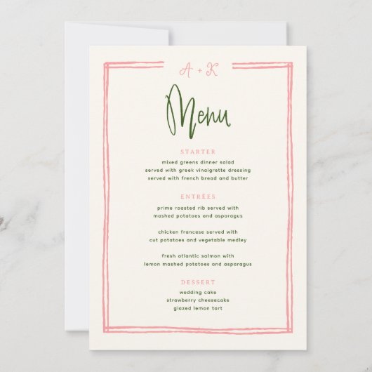 Digitaal kleurrijk roze en groen flatmenu kaart (Achterkant)