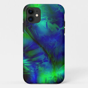 Digitaal kunstblauw en groen Abstract patroon iPhone 11 Hoesje