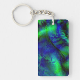 Digitaal kunstblauw en groen Abstract patroon Sleutelhanger