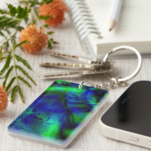 Digitaal kunstblauw en groen Abstract patroon Sleutelhanger (Voorkant Rechts)