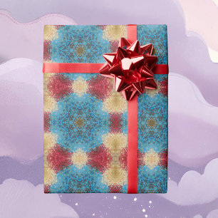 Digitaal Mandala Blauw Rood en Geel Cadeaupapier