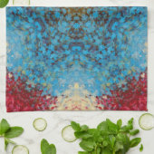 Digitaal Mandala Blauw Rood en Geel Theedoek (Gevouwen)