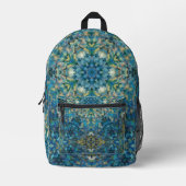 Digitaal Mandala Blauw Wit en Geel Bedrukte Rugzak (Voorkant)