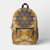 Digitaal Mandala Geel Blauw en Wit Bedrukte Rugzak (Voorkant)