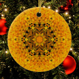 Digitaal Mandala Geel en Zwart Keramisch Ornament