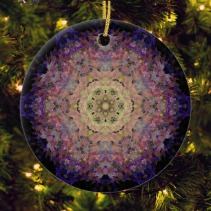 Digitaal Mandala Geel Paarse Blauw en Zwart Keramisch Ornament