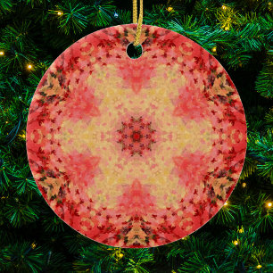 Digitaal Mandala Geel, Roze, en Rood Keramisch Ornament