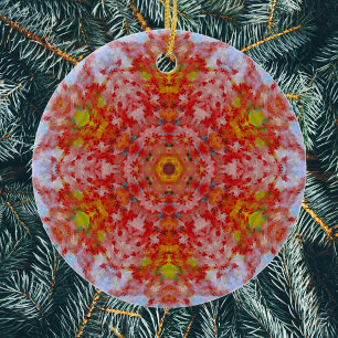 Digitaal Mandala Rood Geel en Blauw Keramisch Ornament