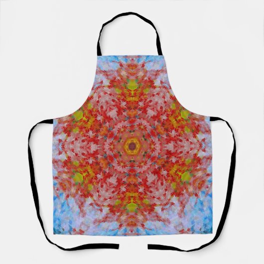 Digitaal Mandala Rood Geel en Blauw Schort (Voorkant)