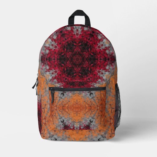 Digitaal Mandala Rood Sinaasappel en Blauw Bedrukte Rugzak (Voorkant)