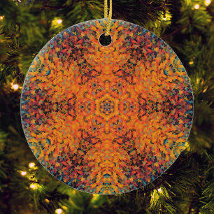 Digitaal Mandala Sinaasappel Blauw en Geel Keramisch Ornament