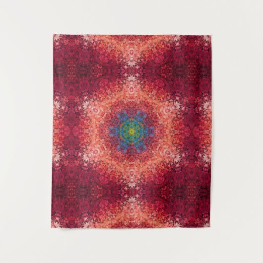 Digitaal Mandala Sinaasappel Blauw en Rood Wandkleed (Voorkant)