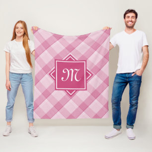 Digitaal roze met een modern diagonaal monogram fleece deken