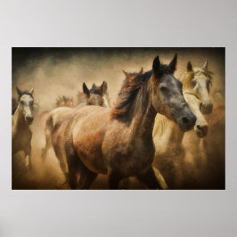 Digitaal schilderij van wilde paarden poster