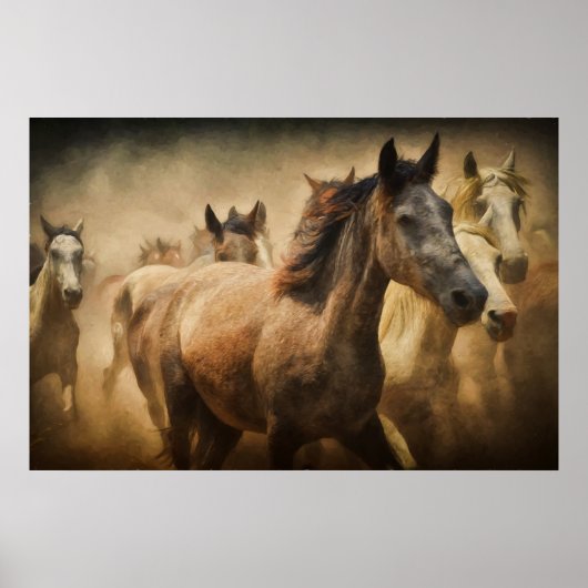 Digitaal schilderij van wilde paarden poster (Voorkant)