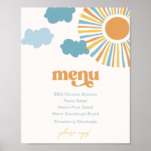 Digitaal Sun-Baby shower Menu Poster (Voorkant)