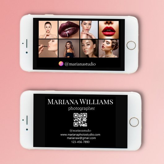 Digitaal visitekaartje 8 foto's QR-code Zwarte kaa Kaart