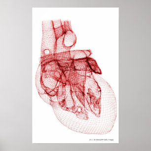 Digitaal wireframe van het menselijk hart poster