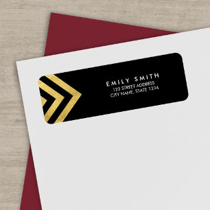 Digitaal zwart en Faux Gold Geometric Adres Etiket